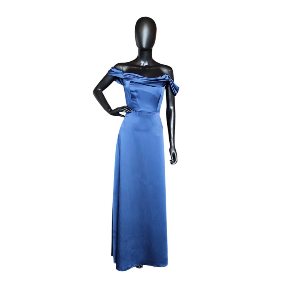 Dessy Sofia Blue Lux Charmeuse Formal Gown